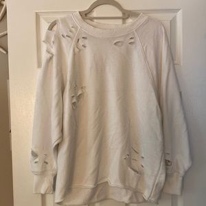 Oversized distressed oversized white sweater/sweatshirt